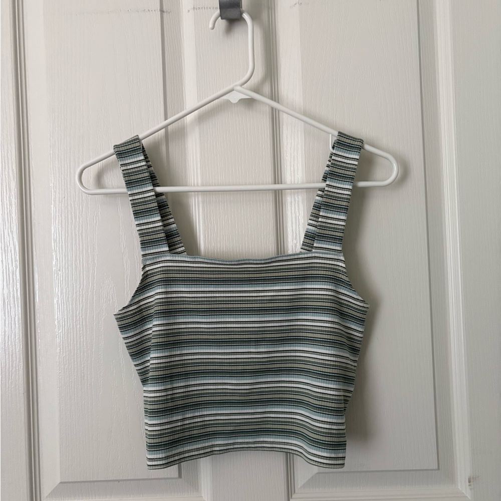 American Eagle Outfitters Green and White Striped Tank Top